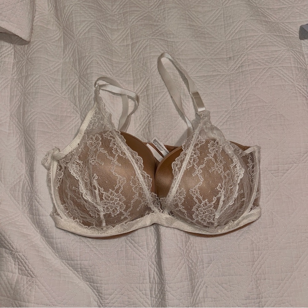 LeMystère strapless bra with lace overlay, 38DD